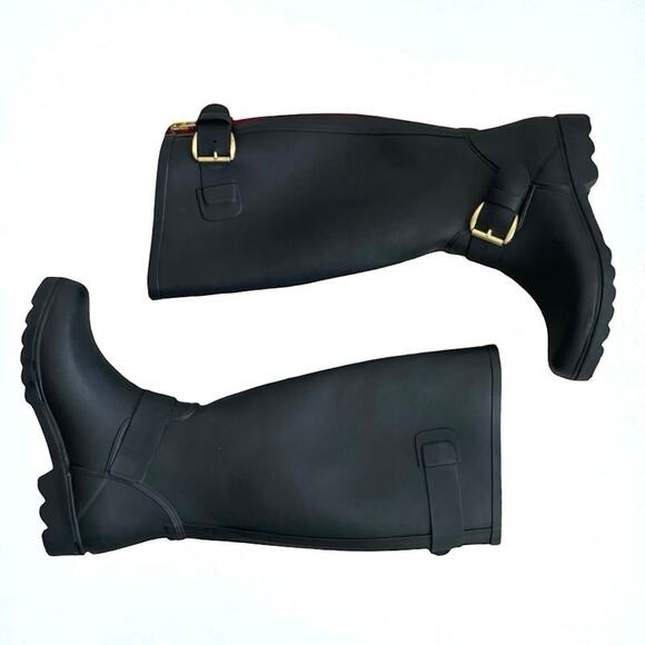 Steve Madden Dreench Black Rubber Knee High Rain Boots - Picture 3 of 9